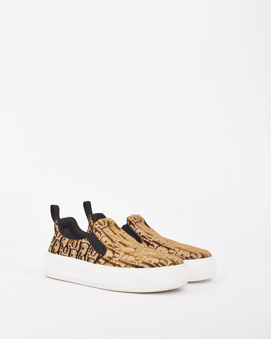 Dior Brown Velvet Solar Oblique Logo Slip On Sneakers 35.5