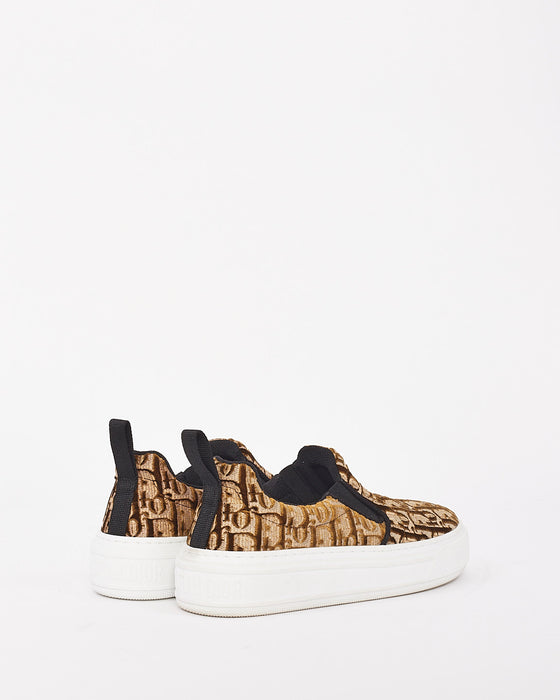 Dior Brown Velvet Solar Oblique Logo Slip On Sneakers 35.5