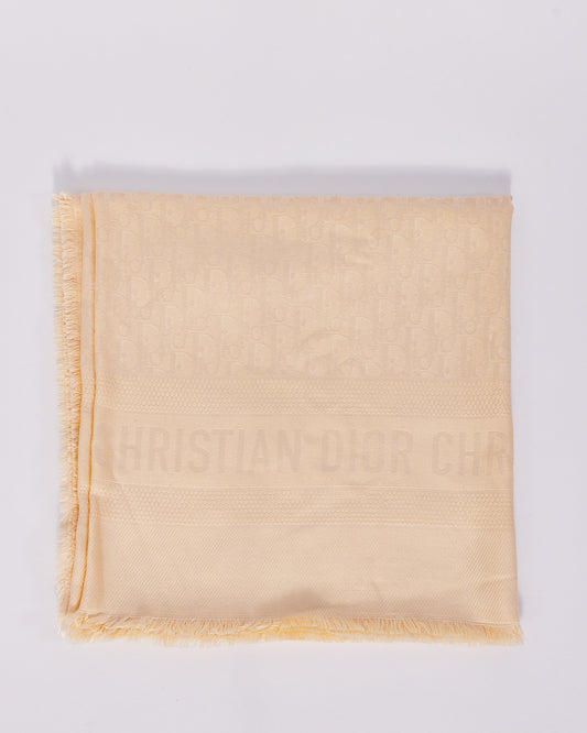Châle monogramme oblique en laine et soie beige Dior