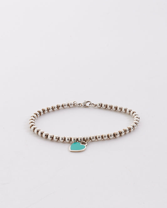 Tiffany &amp; Co. Bracelet de perles en forme de cœur bleu argenté