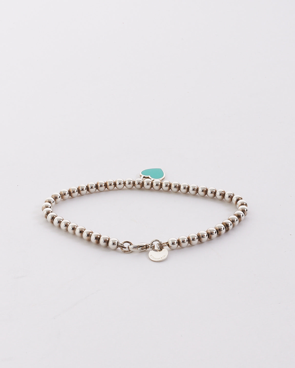 Tiffany & Co. Silver Blue Heart Tag Bead Bracelet