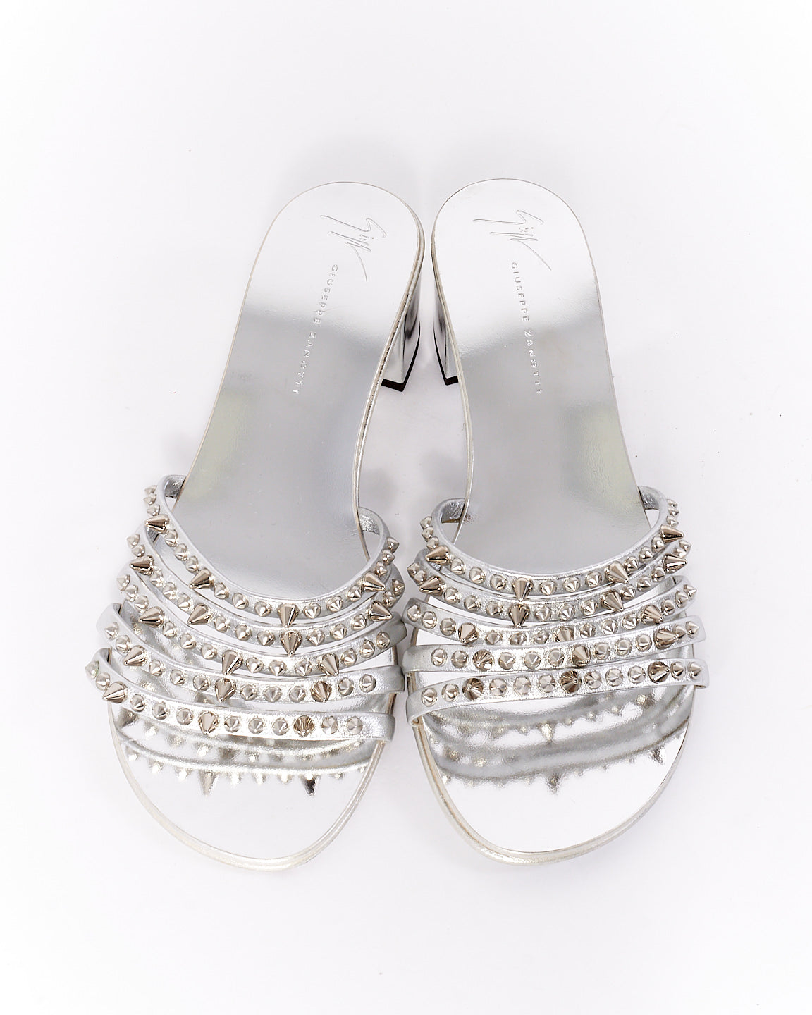 Giuseppe Zanotti Silver Studded Heeled Sandals -39