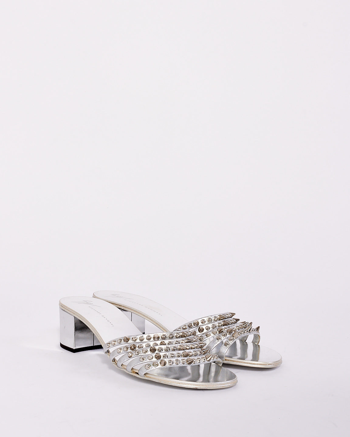 Giuseppe Zanotti Silver Studded Heeled Sandals -39