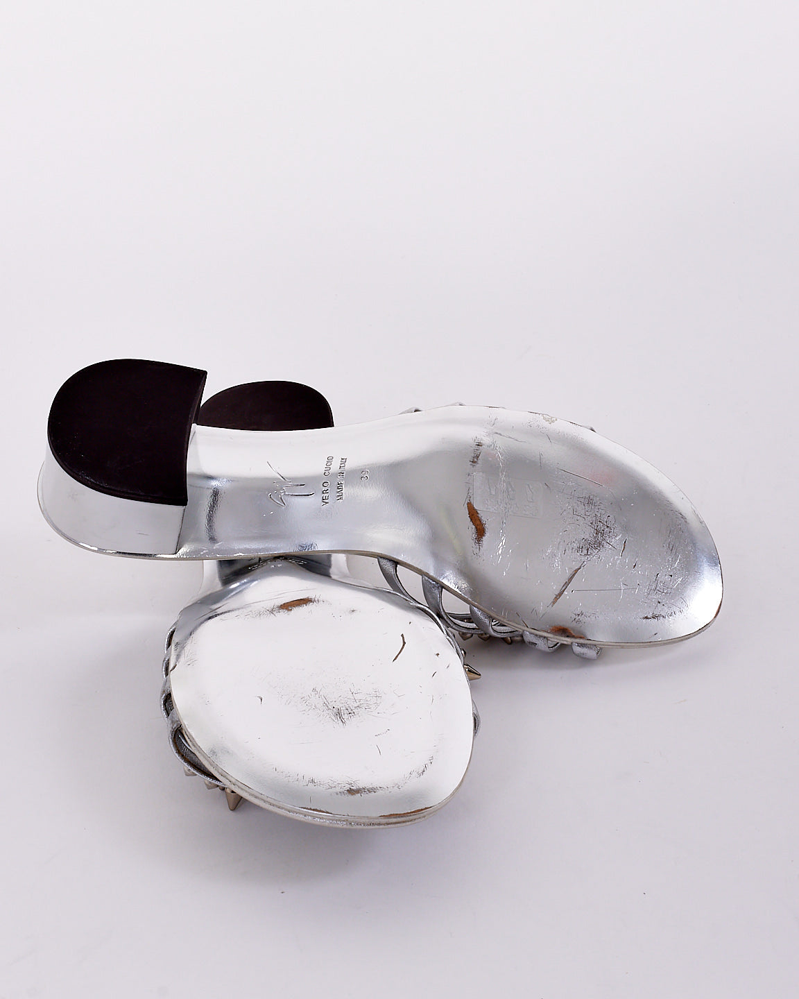 Giuseppe Zanotti Silver Studded Heeled Sandals -39