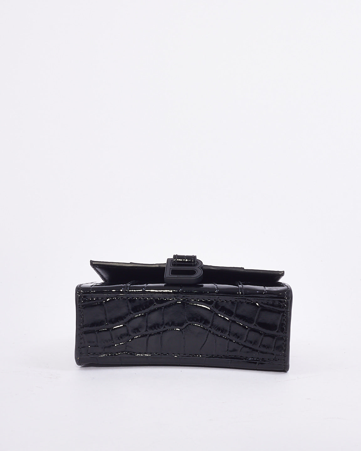 Balenciaga Black Croc Embossed Leather Nano Hourglass Mini Crossbody Bag