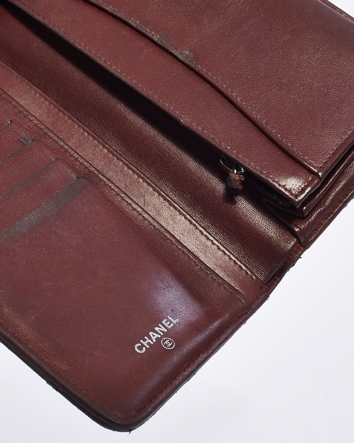 Chanel Black Lambskin Quilted Leather Logo Long Bi-Fold Wallet