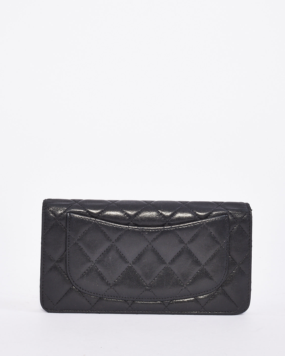 Chanel Black Lambskin Quilted Leather Logo Long Bi-Fold Wallet