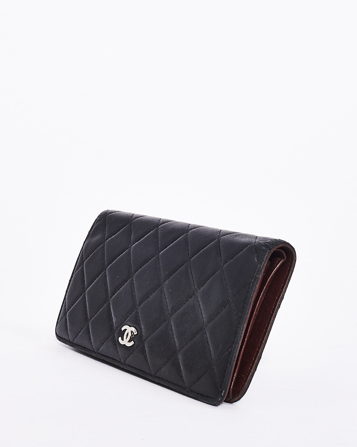Chanel Black Lambskin Quilted Leather Logo Long Bi-Fold Wallet