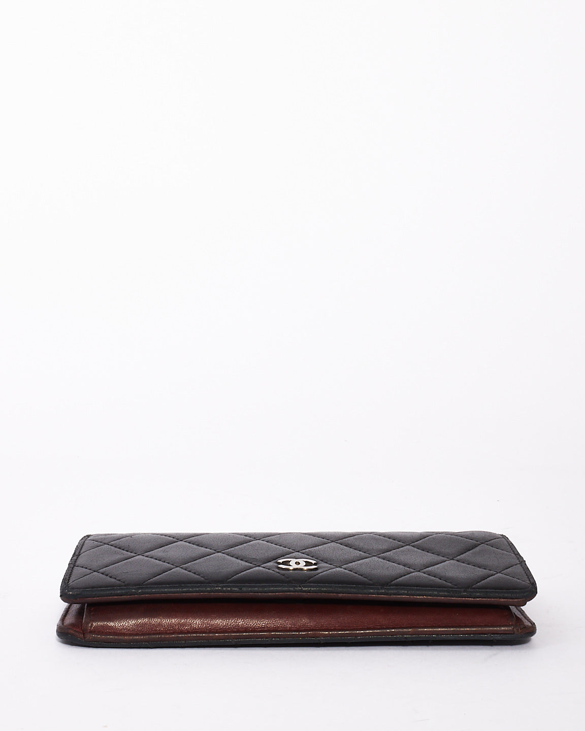 Chanel Black Lambskin Quilted Leather Logo Long Bi-Fold Wallet