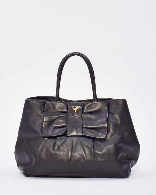 Prada Black Nappa Leather Fiocco Bow Tote Bag