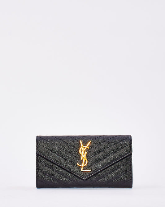 Saint Laurent Black Grained Leather Cassandra Large Flap Wallet