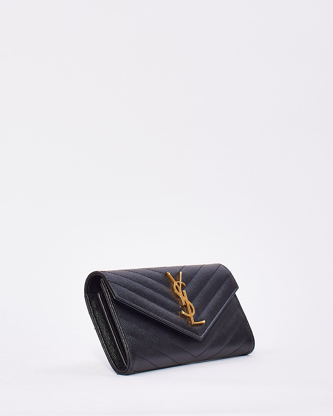 Saint Laurent Black Grained Leather Cassandra Large Flap Wallet