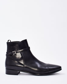  Prada Black Smooth Leather Wrap Buckle Ankle Boots - 40