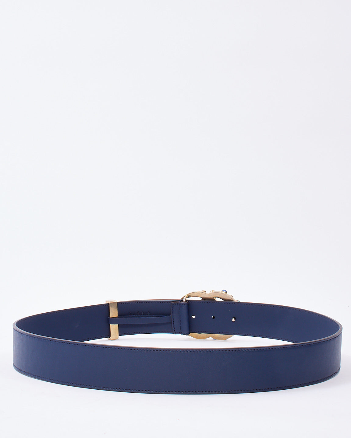 Gucci Navy Leather Multicolour Gemstone Embellished GG Marmont Belt - 95/38