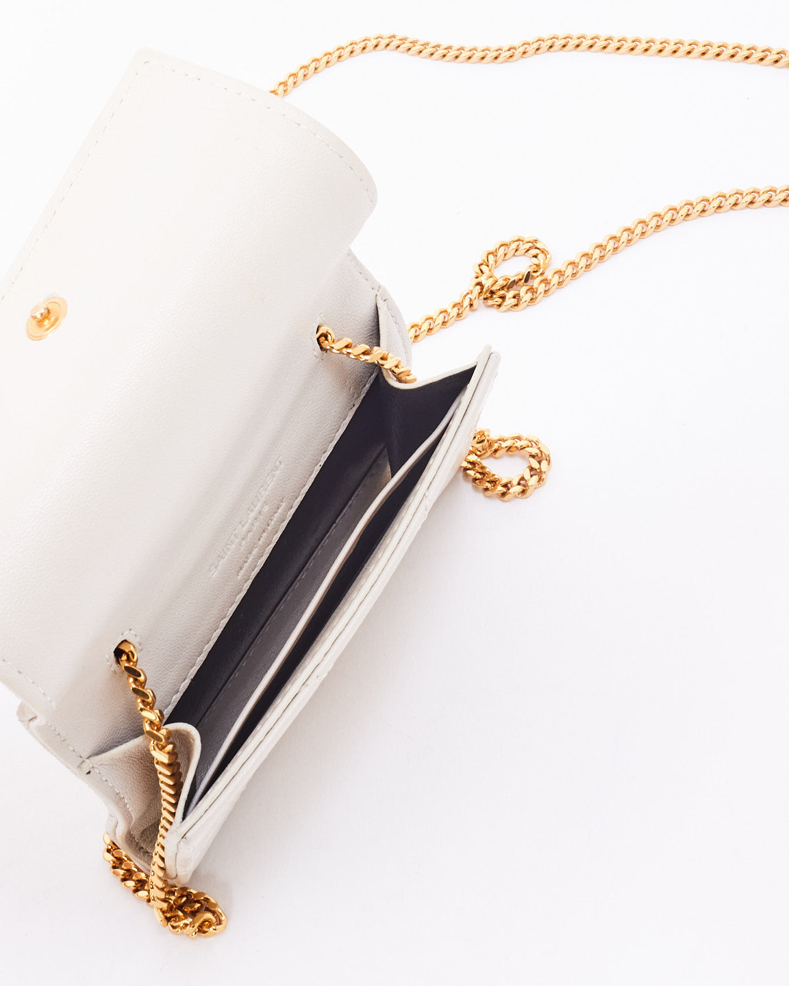 Saint Laurent White Quilted Leather Mini Wallet on Chain