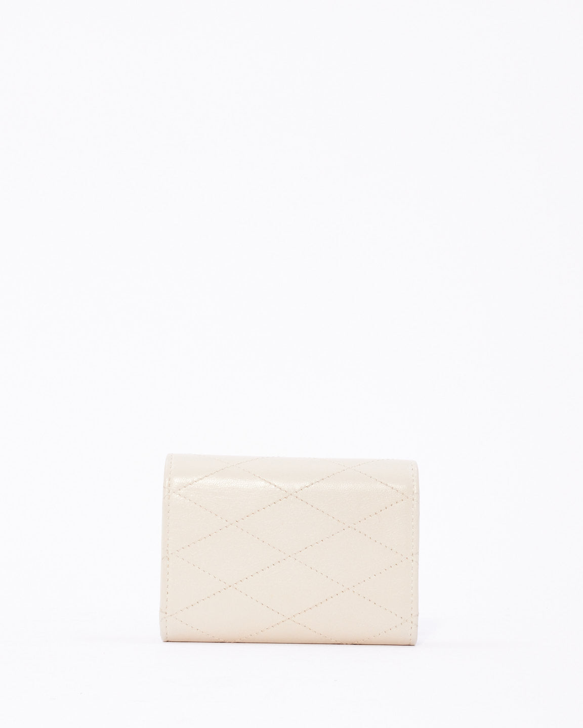 Saint Laurent Mini portefeuille en cuir matelassé blanc sur chaîne