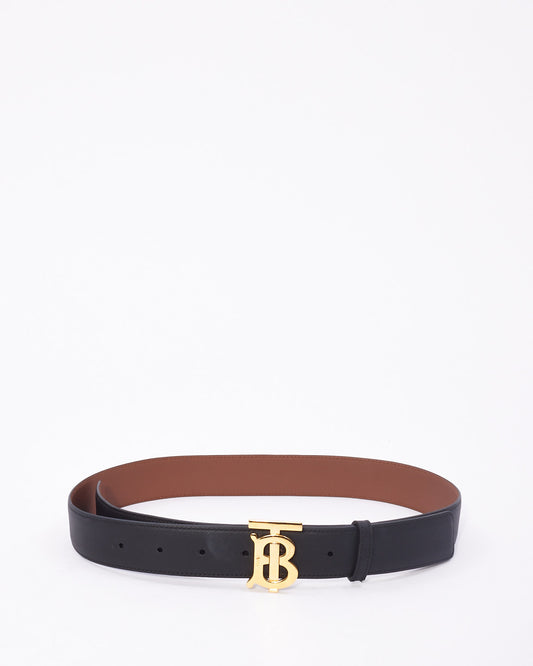 Burberry Black & Tan Leather Reversible B Logo Belt - S