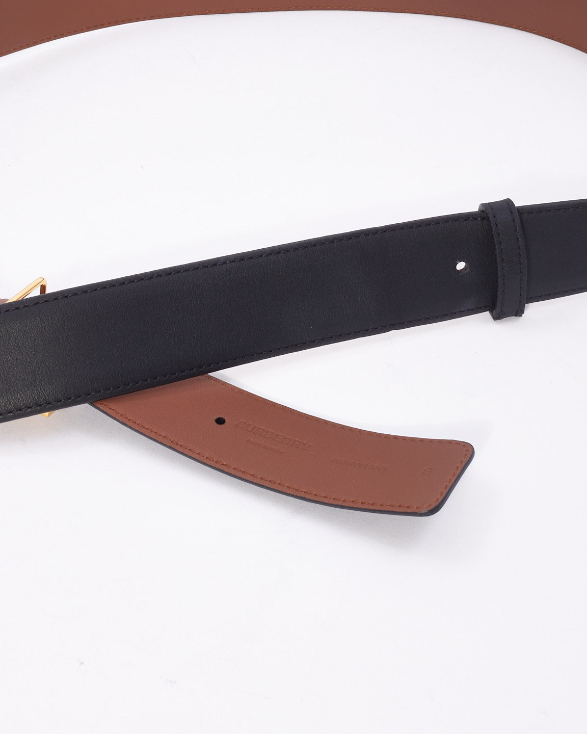 Burberry Black & Tan Leather Reversible B Logo Belt - S