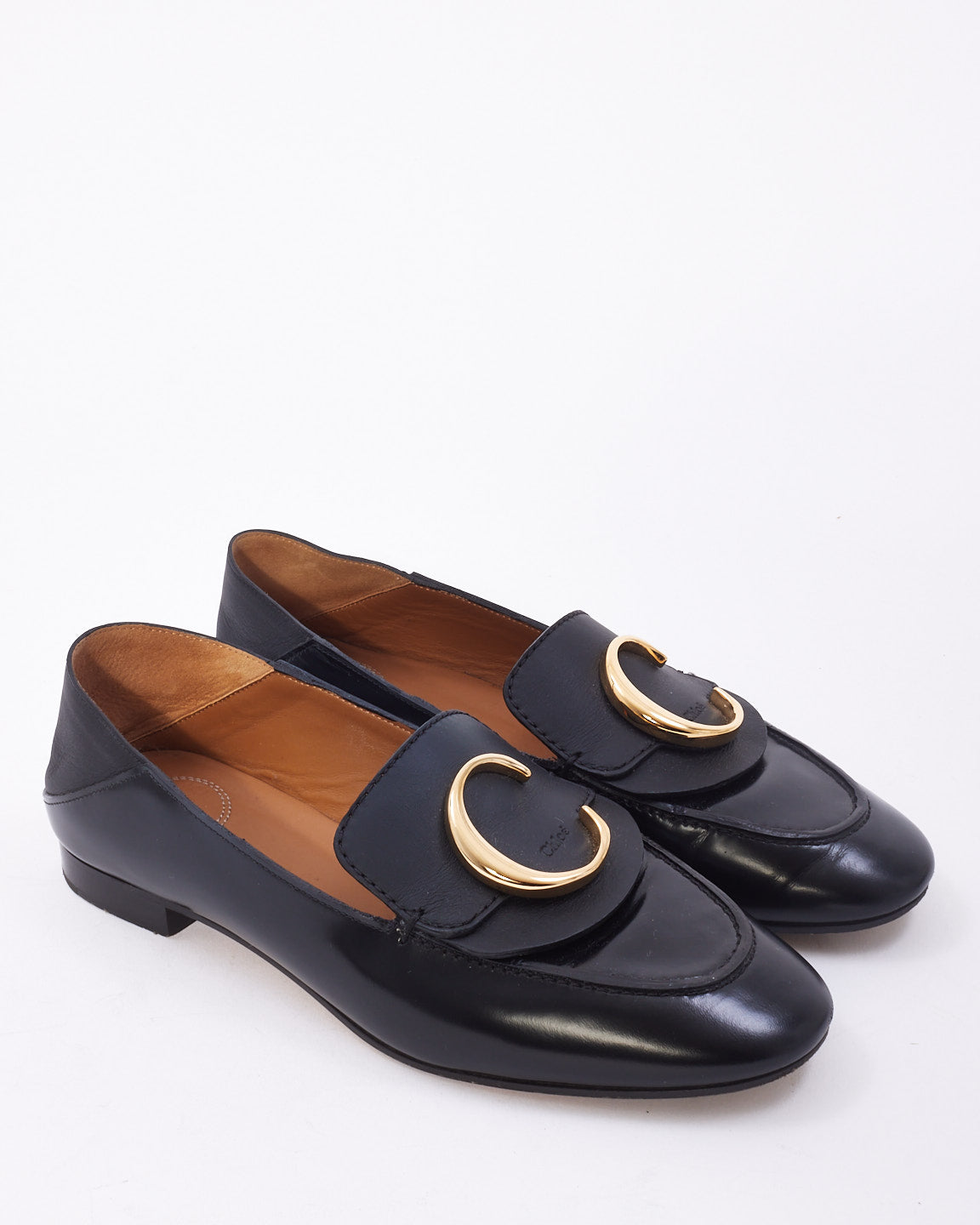 Chloé Black Leather C Loafers - 36.5