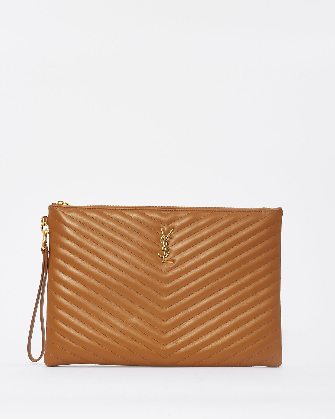 Saint Laurent Tan Matelassé Quilted Leather Document Holder Cassandra Pouch