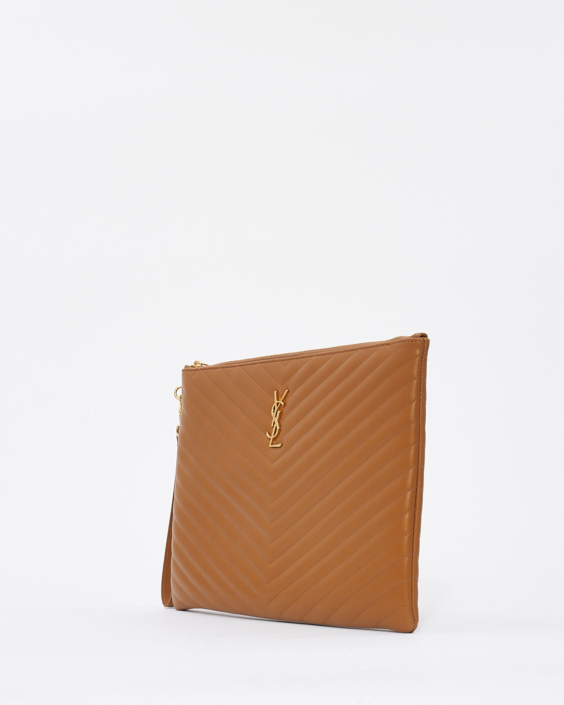 Saint Laurent Tan Matelassé Quilted Leather Document Holder Cassandra Pouch
