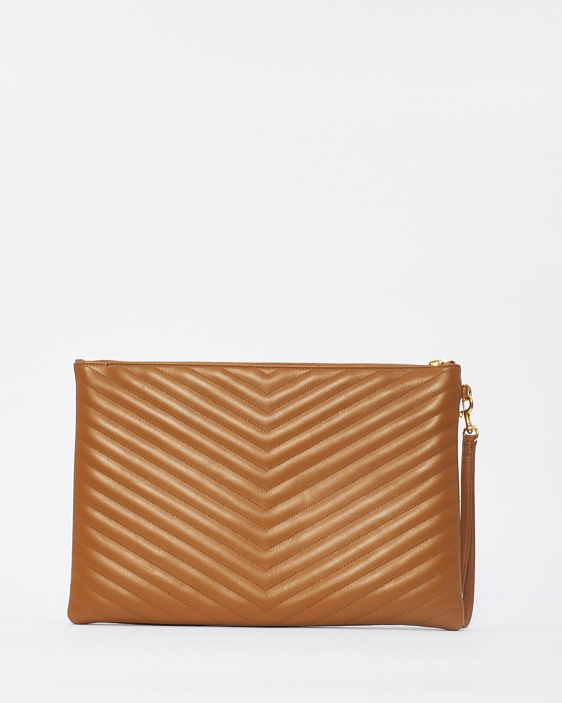Saint Laurent Tan Matelassé Quilted Leather Document Holder Cassandra Pouch