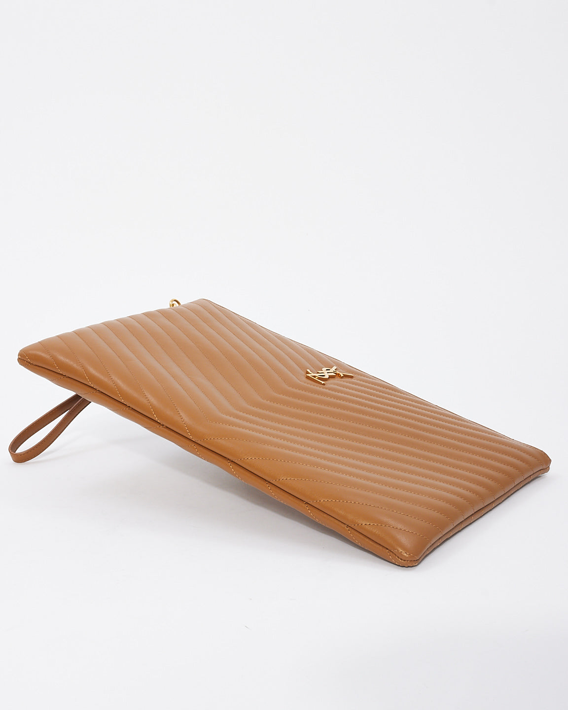 Saint Laurent Tan Matelassé Quilted Leather Document Holder Cassandra Pouch