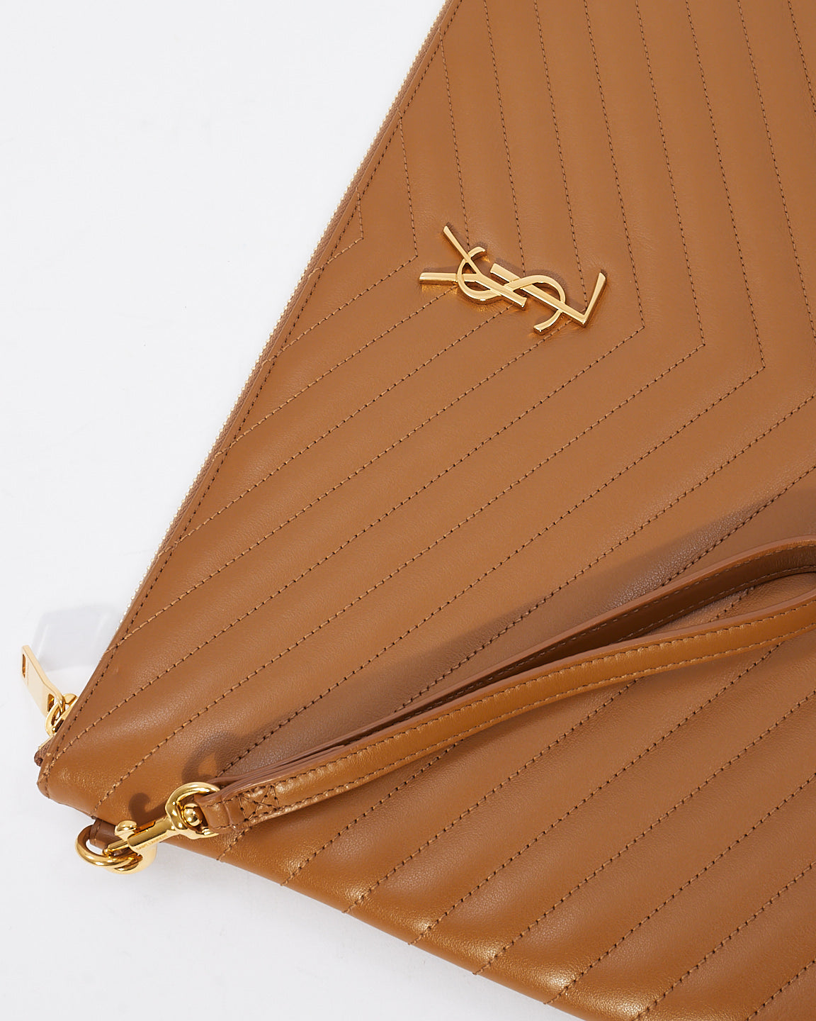 Saint Laurent Tan Matelassé Quilted Leather Document Holder Cassandra Pouch