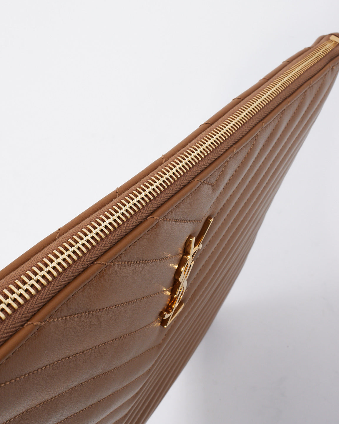 Saint Laurent Tan Matelassé Quilted Leather Document Holder Cassandra Pouch