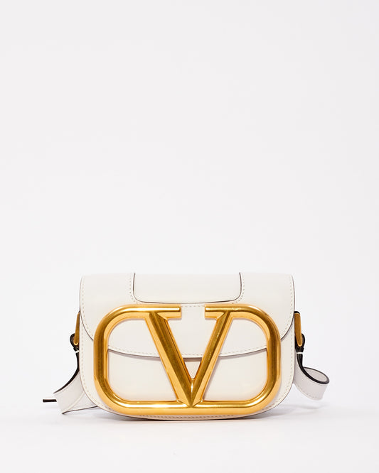 Valentino White Leather SuperVee Crossbody Bag
