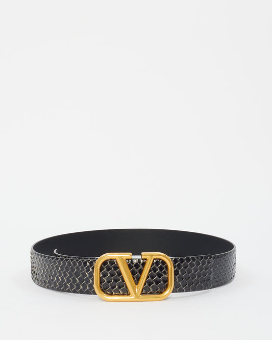 Valentino Black Python Leather V Logo Belt - 85/34