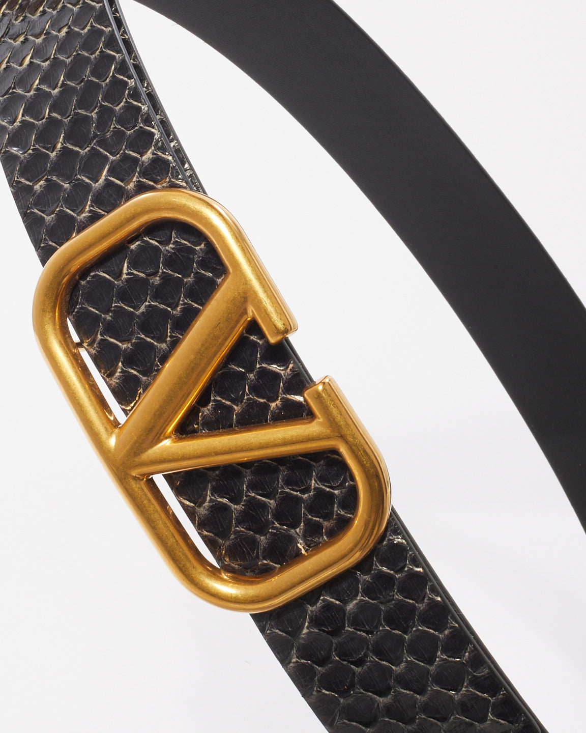 Valentino Black Python Leather V Logo Belt - 85/34