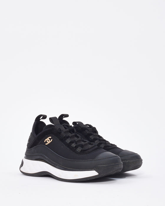 Chanel Black Nylon & Suede Low Top Sneakers - 38
