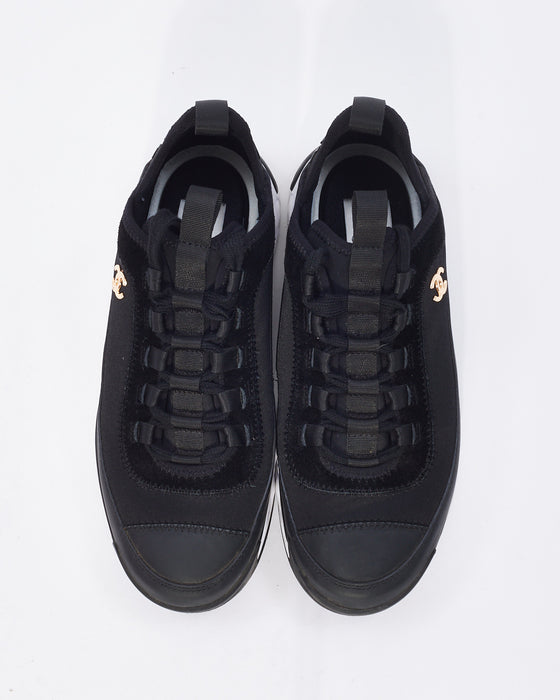Chanel Black Nylon & Suede Low Top Sneakers - 38