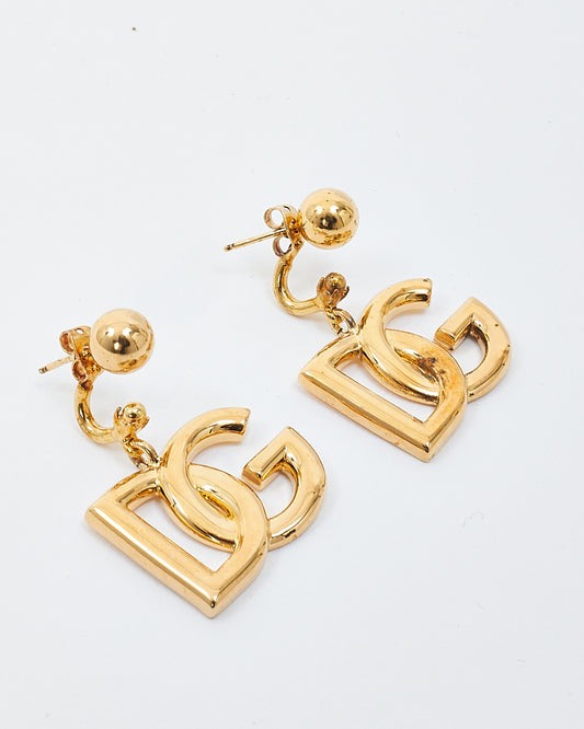Dolce & Gabbana Gold Metal DG Logo Drop Earrings
