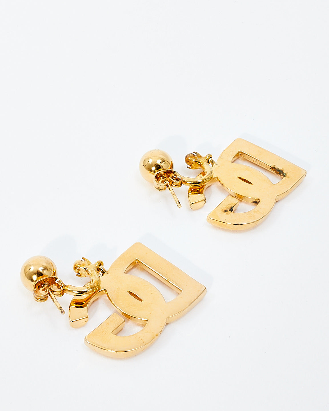 Dolce & Gabbana Gold Metal DG Logo Drop Earrings