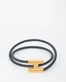  Hermès Black Gold Metal Leather Tournis Tresse Bracelet - T4