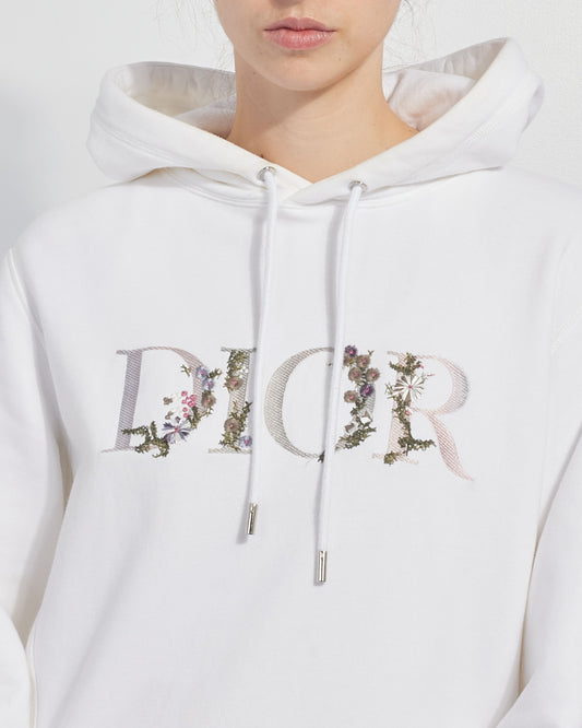 Dior White Cotton Floral Logo Hoodie - S/M