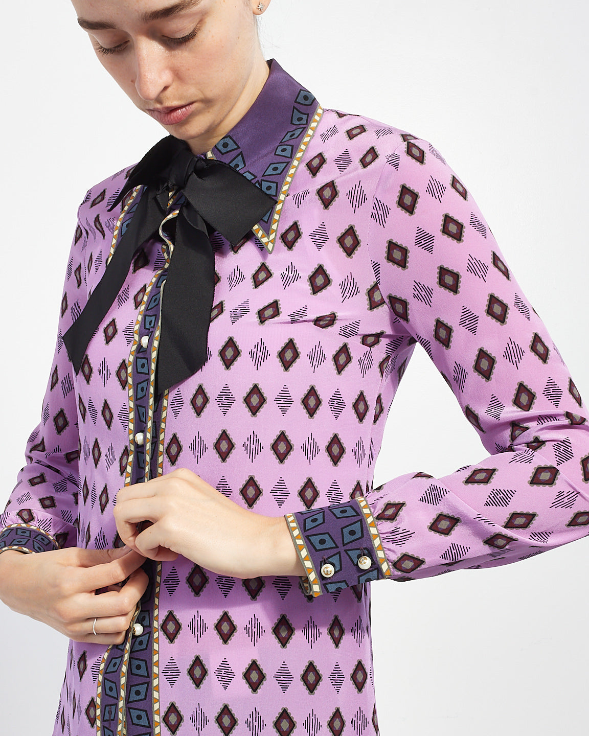 Gucci Purple Silk Tiger Print Blouse - 38