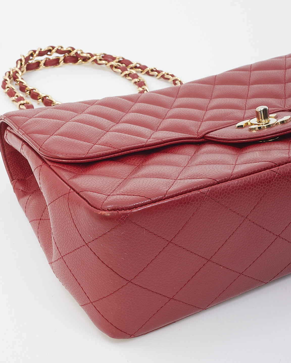 Chanel Burgundy Red Caviar Leather Jumbo Classic Flap with Gold Hardware