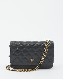 Chanel Black Caviar Leather Wallet On Chain with Gold Hardware