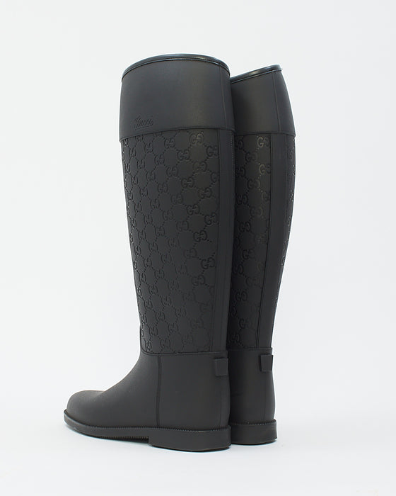 Gucci Black GG Rubber Rain Boots - 40