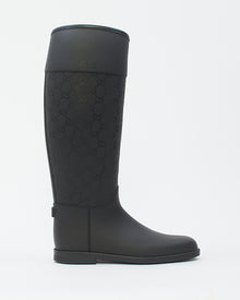  Gucci Black GG Rubber Rain Boots - 40