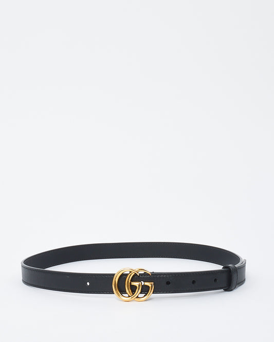 Gucci Black Leather Slim Double GG Marmont Belt - 75/30