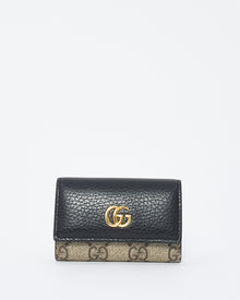  Gucci Black Leather & GG Monogram Canvas 6 Key Holder