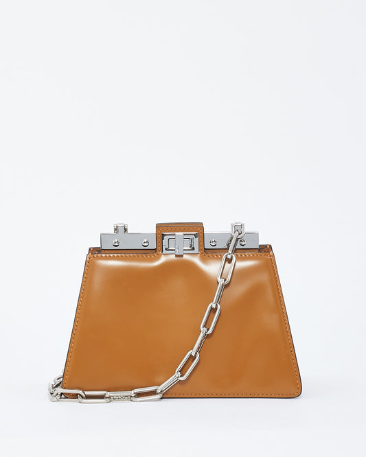 Fendi Tan Leather Mini Peekaboo Cut Petite Top Handle Bag