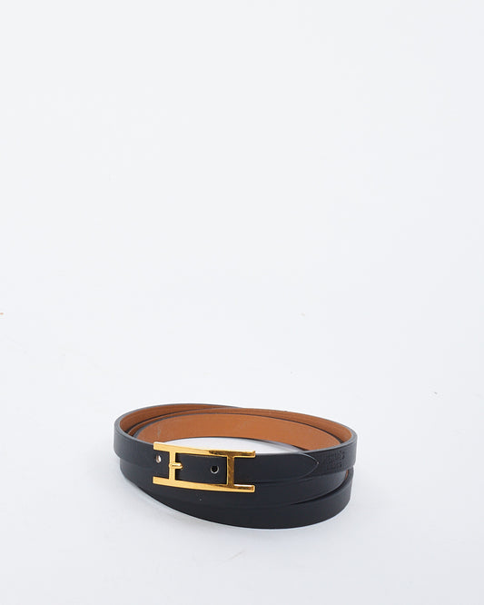 Hermès Black Leather Hapi 3 Bracelet Bracelet GHW - Size M
