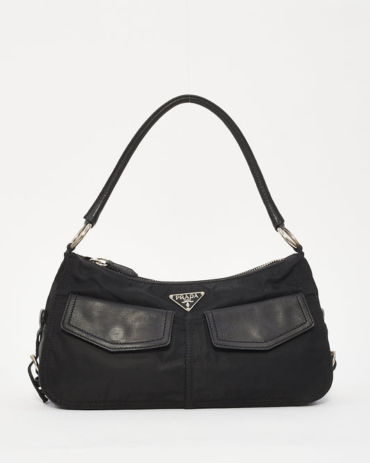 Prada Black Nylon Double Pocket Shoulder Bag