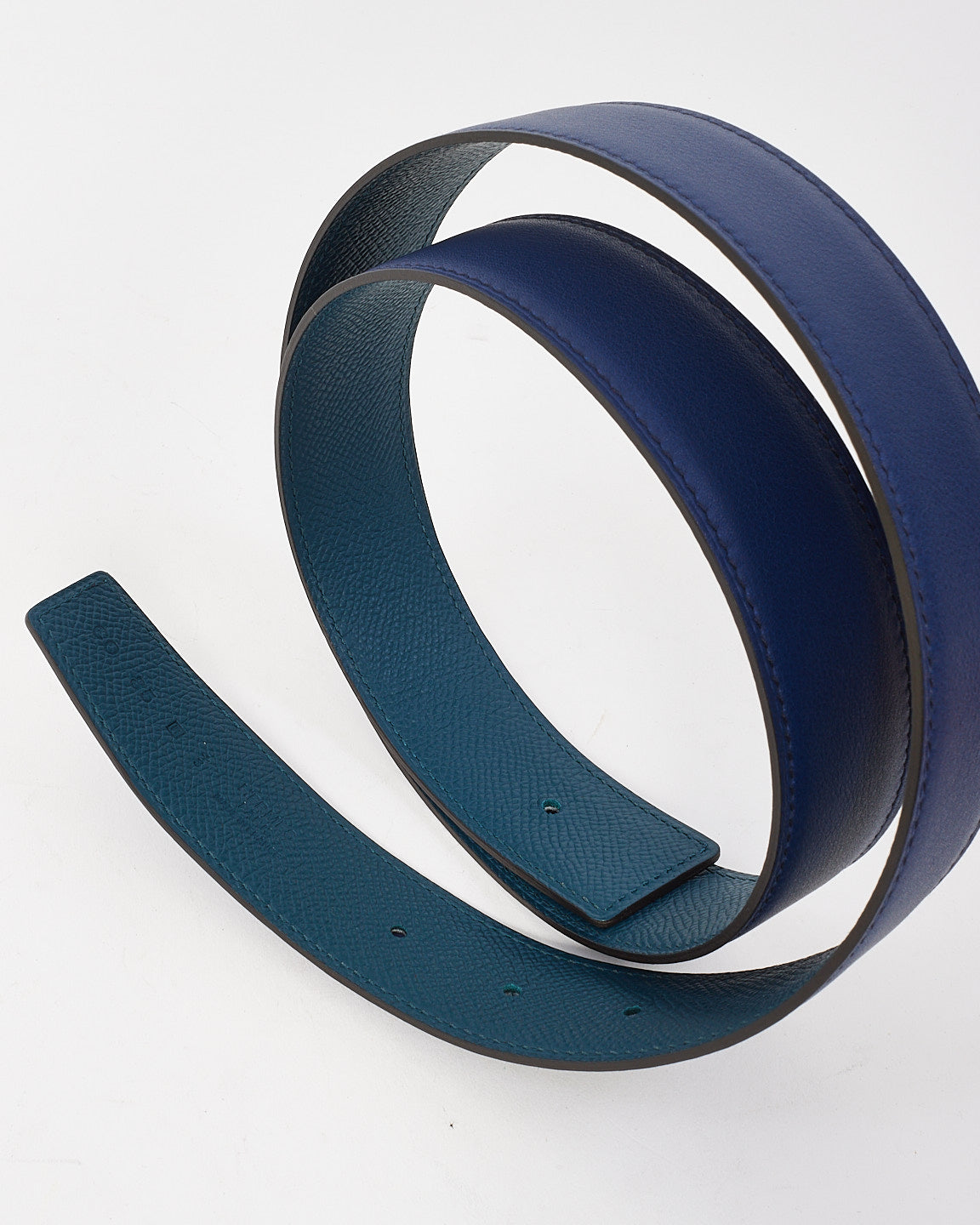 Hermès Blue Leather Reversible Belt - No Buckle 85