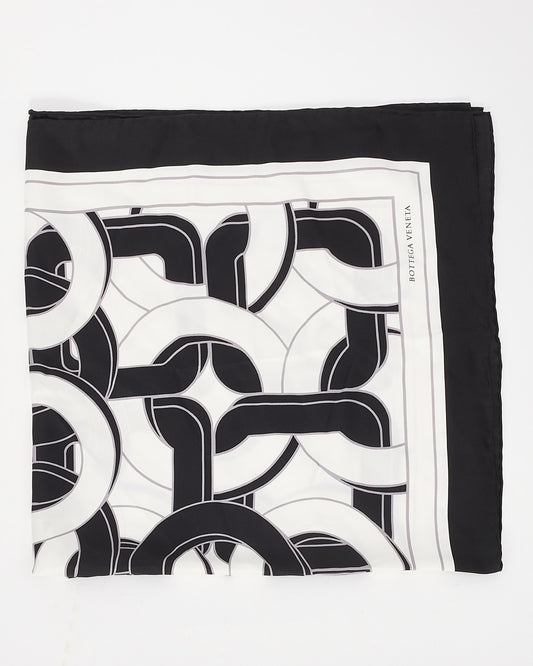 Bottega Veneta White & Black Geometric Print Silk Scarf